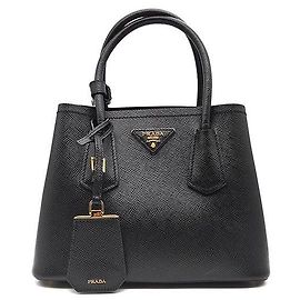 Prada Saffiano Double Tote and Shoulder Bag Small Black