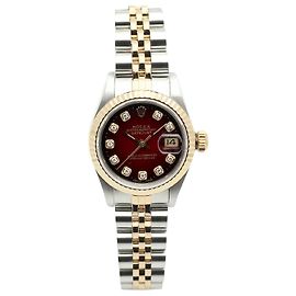 Rolex Relógio Datejust Feminino Combinação Borgonha com Diamantes Aftersetting Vermelho