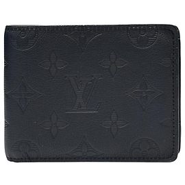 Louis Vuitton Multiple Wallet Monogram Shadow Leather Compact Wallet Black