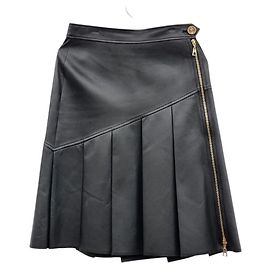 Louis Vuitton Asymmetrical Detail Leather Skirt Black
