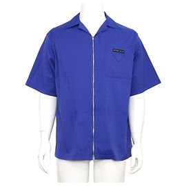 Prada Camicia bowling con zip in cotone stretch da uomo Blu