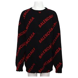 Balenciaga Schmaler Oversized-Strickpullover für Herren aus schwarzer Jacquard-Wolle Schwarz