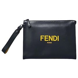 Fendi Logo Strap Clutch Bag Black