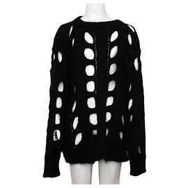 Céline Schwarzer Mohair-Strickpullover für Herren mit Zopfmuster, Loose Fit Schwarz