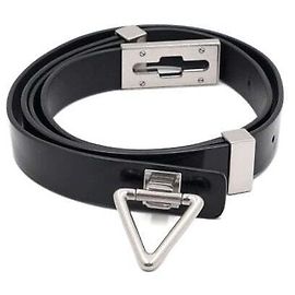 Bottega Veneta Black Leather Triangle Buckle Lock Women's Belt Black