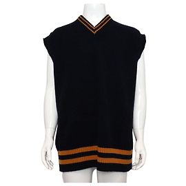 Maison Martin Margiela Navy Wool Oversized V-Neck Men's Vest Blue