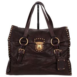 Prada Sac à épaule large en cuir Nappa clouté Marron