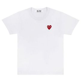 Comme Des Garcons Kurzärmeliges T-Shirt mit rotem Patch Silber