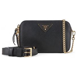 Prada Saffiano Odette Chain Belt Bag Black