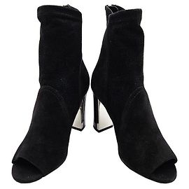 Dior Christian Black Suede Open Toe Ankle Boots Black