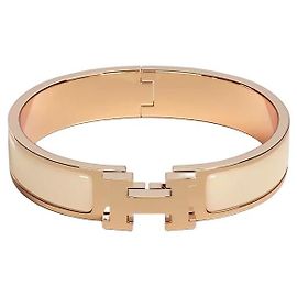 Hermès Pulsera Bangle Click Blanc Cream Rose Gold Blanco