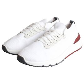 Brunello Cucinelli Tab Runner Baumwollstrick-Sneaker White Weiß