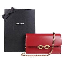 Saint Laurent LE MAILLON Shiny Leather Chain Wallet Red Multiple colors