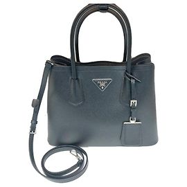 Prada Borsa Double Tote CUIR Saffiano Black con tracolla Nero