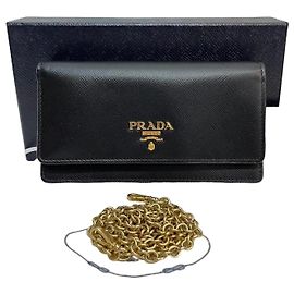 Prada Bolsa transversal carteira com corrente dourada em couro Saffiano Dourado