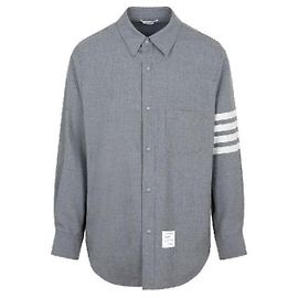 Thom Browne Four-Bar Stripe Plain Weaving Wool Snap-Button Shirt Jacket Brown