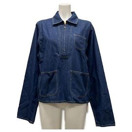 Céline Denim-Hemd mit Viertelreißverschluss, Waschung Dark Ocean Wash Schwarz