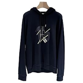 Hermès Sudadera de algodón azul marino con parche redondo Azul