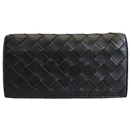 Bottega Veneta Intrecciato Flap Long Wallet Black