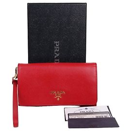 Prada Carteira Saffiano com alça vermelha Vermelho
