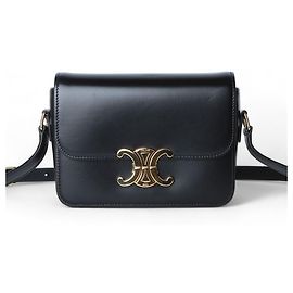 Céline Celine Tiny Triomphe in pelle di vitello lucida Nero