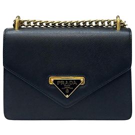 Prada Borsa a Spalla Saffiano Triangle Logo Chain Nero