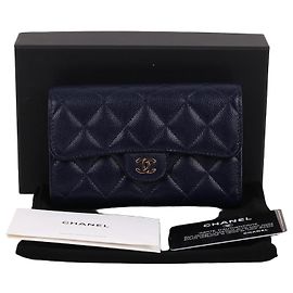 Chanel Portefeuille Classic Caviar Navy Bleu