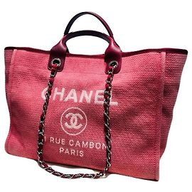 Chanel Grande bolsa shopper de lona de algodão e couro de bezerro em rosa Rosa