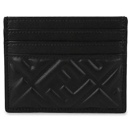 Fendi Black Napa Leather Flat Card Holder Black