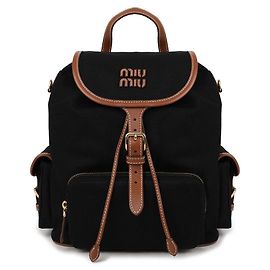 Miu Miu Mochila de lona e couro Marrom