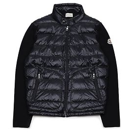 Moncler Gesteppter Wollstrickjacke mit Reißverschluss Blau