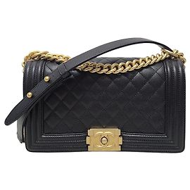 Chanel Borsa Boy in Caviar Nero e Oro Vintage, Serie Medium Nero