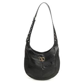 Valentino Chevron Pattern Napa Leather Hobo Bag Black