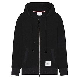 Thom Browne Loopback Seiden-Kapuzenpullover mit Reißverschluss Schwarz