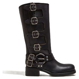 Miu Miu Leather Buckle Boots Black