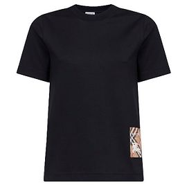 Burberry Check Label Baumwoll-T-Shirt Schwarz