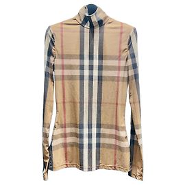 Burberry Check Jersey Rollkragen-Langarm-T-Shirt Braun