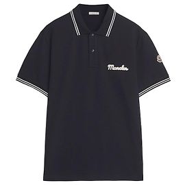 Moncler Besticktes Baumwoll-Poloshirt Navy Schwarz