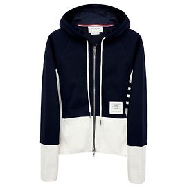 Thom Browne Moletom com capuz e zíper com listras diagonais contrastantes para mulher Azul