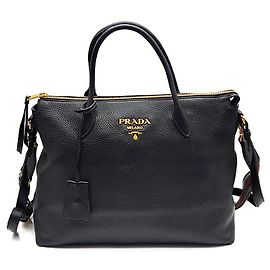 Prada Vitello Daino Two Strap Tote and Shoulder Bag Black