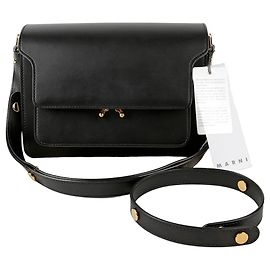 Marni Bolsa de ombro e transversal em couro preto, tamanho Medium Preto