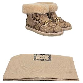 Gucci Jumbo GG Canvas Horsebit Shearling Ankle Boots Multiple colors