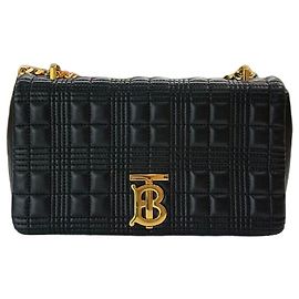 Burberry Bolsa de ombro Rolla em couro acolchoado preto com corrente média Preto