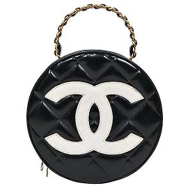 Chanel Bolsa Tote Black Patent Round Big CC com alça superior Preto
