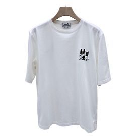 Hermès Camiseta de manga curta branca com patch de couro de cordeiro Branco