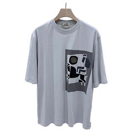 Hermès Belkirobe Patch Crewneck Baumwoll-T-Shirt Blau