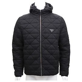 Prada Nylon Diamond Quilted Black Men's Hooded Jacket Padding Black
