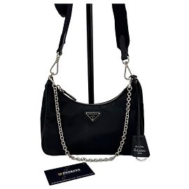 Prada Borsa Hobo Multi Tessuto in Nylon Crossbody Nero