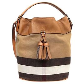 Burberry Sac Hobo Nova Check Canvas à Pompon Multicolore