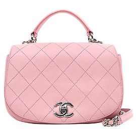 Chanel Bolsa de alça superior com aba acolchoada em pele de cordeiro rosa Rosa